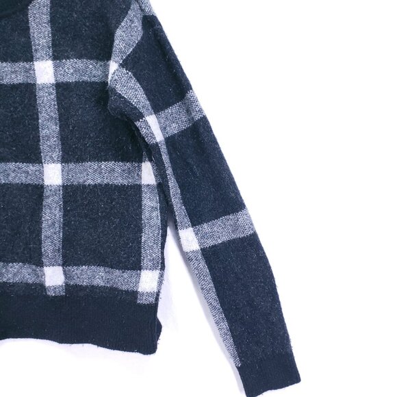 Banana Republic Sweater M Plaid Wool Blend Crewneck Black & White Preppy Y2K - Picture 8 of 16
